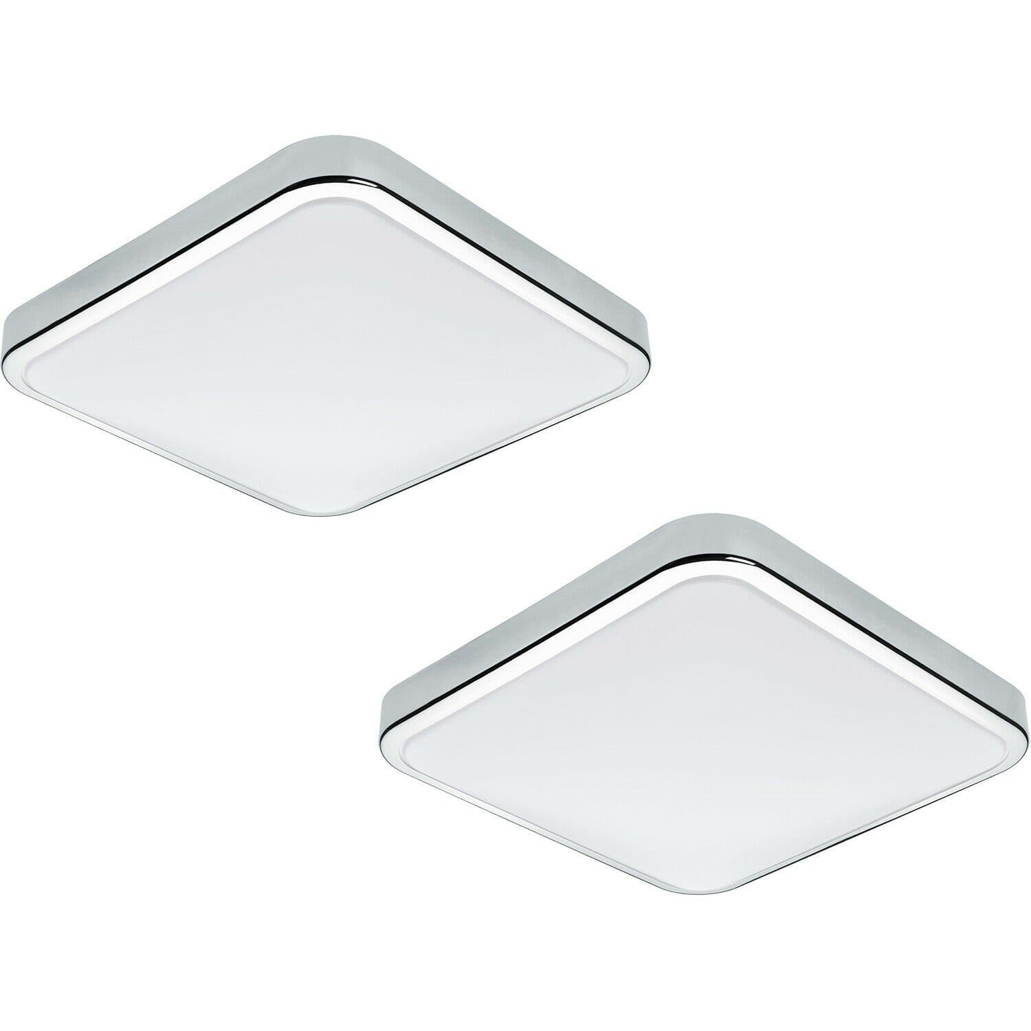 2 PACK Wall Flush Ceiling Light IP44 Bathroom Chrome Shade Plastic LED 16W