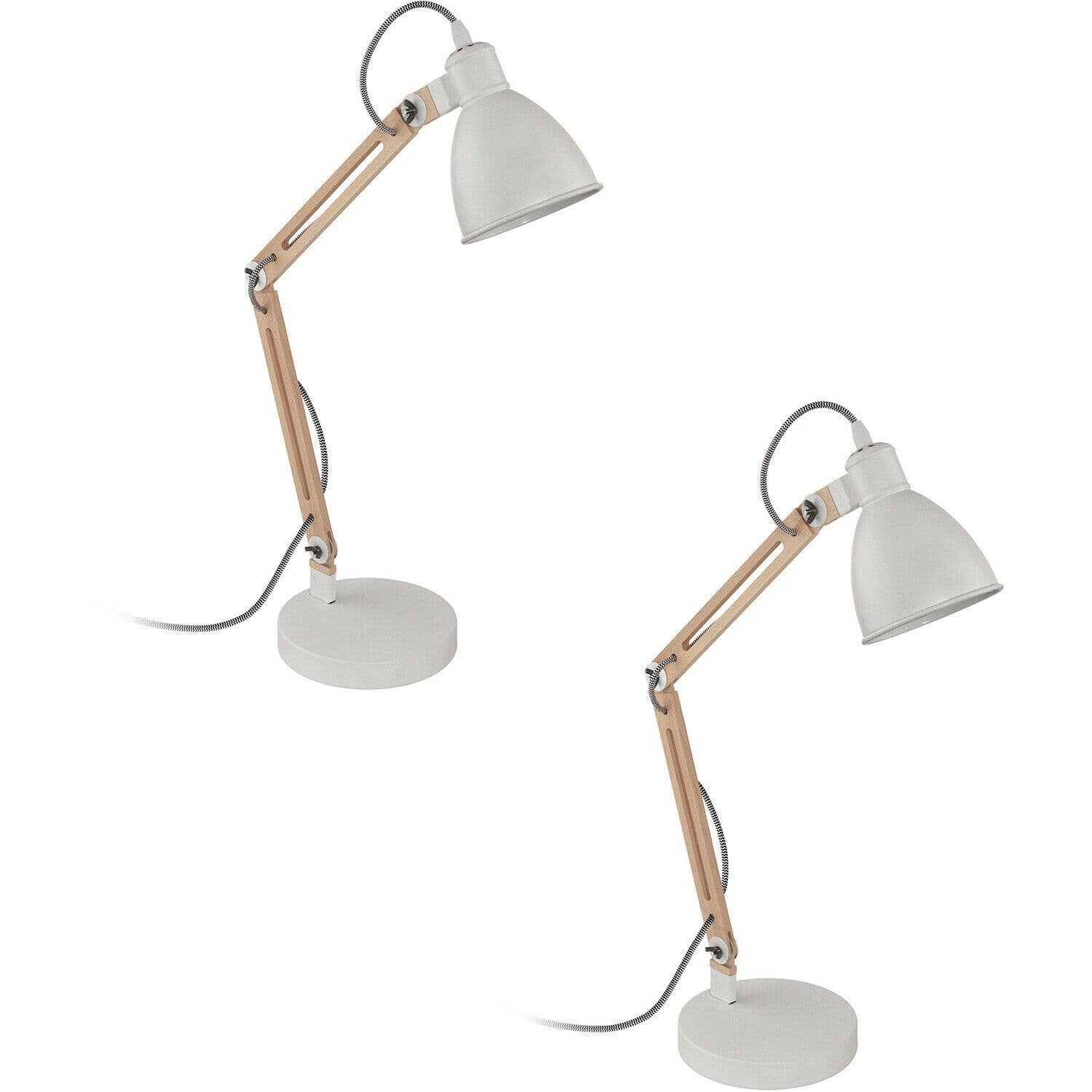 2 PACK TableDesk Lamp Moveable Red Cable Shade Wood E14 28W