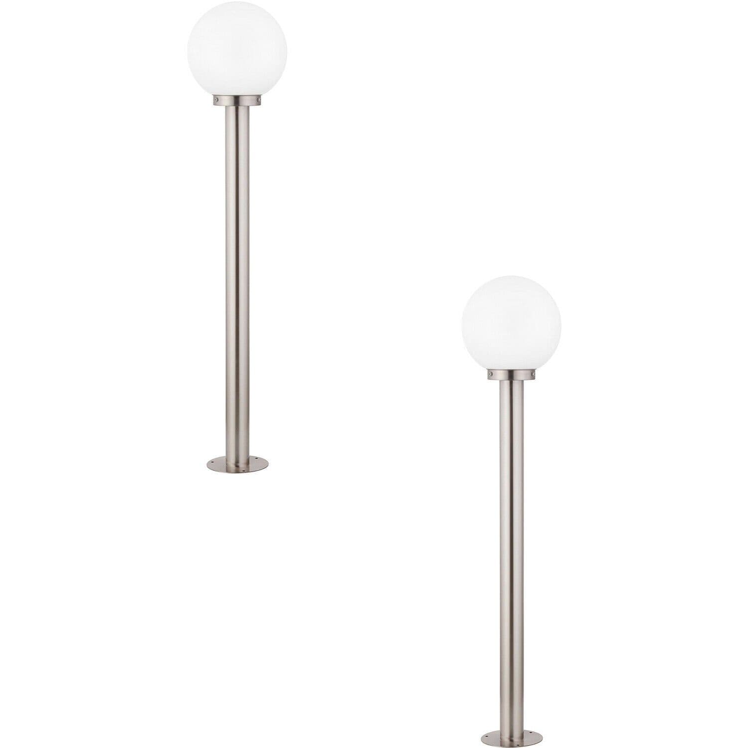 2 PACK IP44 Outdoor Bollard Light Stainless Steel & Orb 60W E27 1000mm Lamp Post