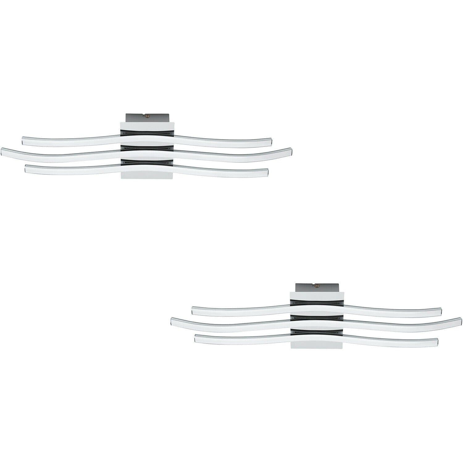 2 PACK Wall Flush Ceiling Light Chrome Shade Plastic LED 26W Incl.