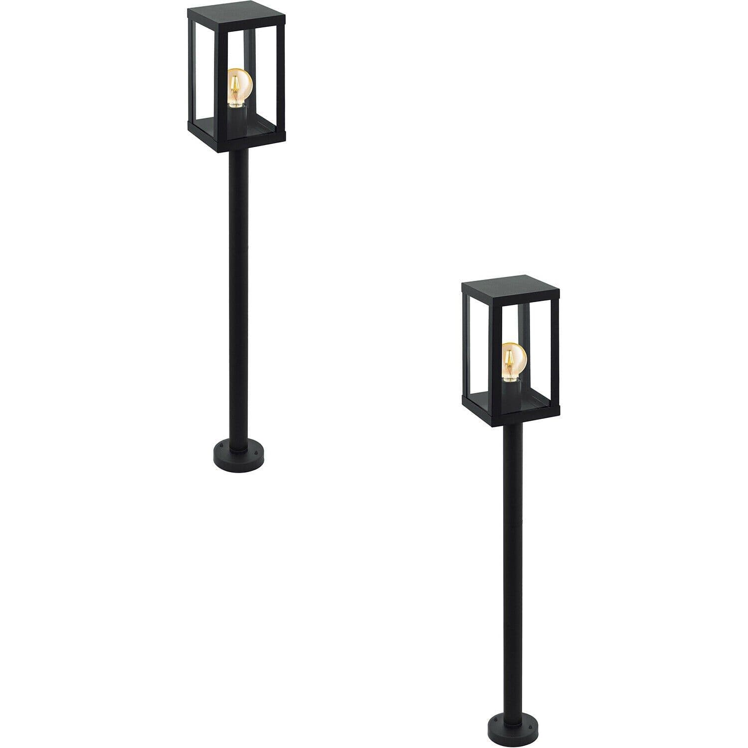 2 PACK IP44 Outdoor Bollard Light Zinc Plated Steel 1x 60W E27 Post