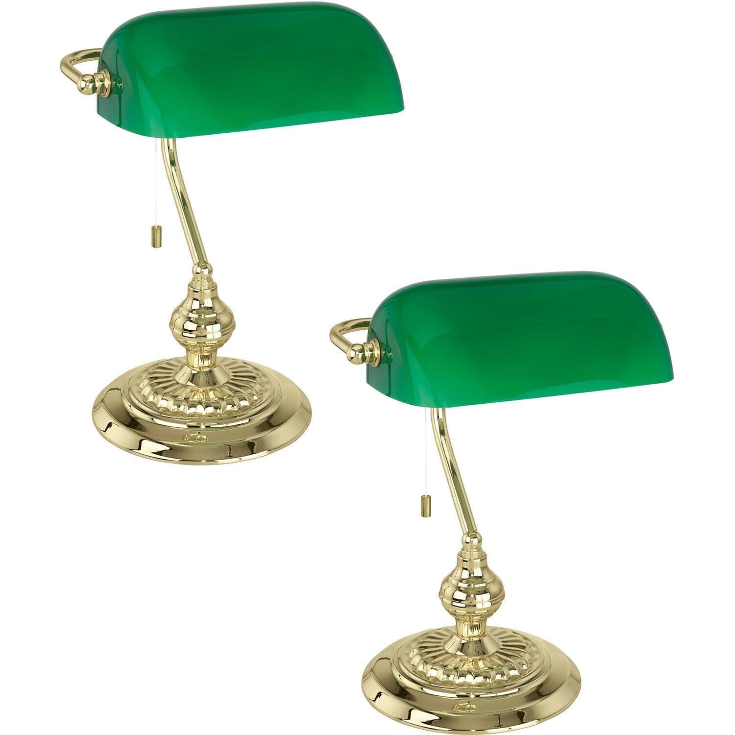 2 PACK Table Lamp Brass Shade Glass Painted Pull Switch E27 1x60W