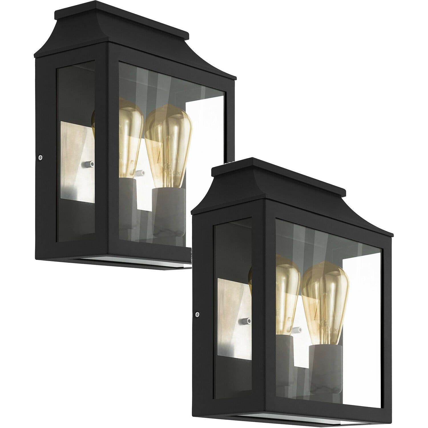 2 PACK IP44 Outdoor Wall Light Aluminium Glass Box 60W E27 Porch Lamp