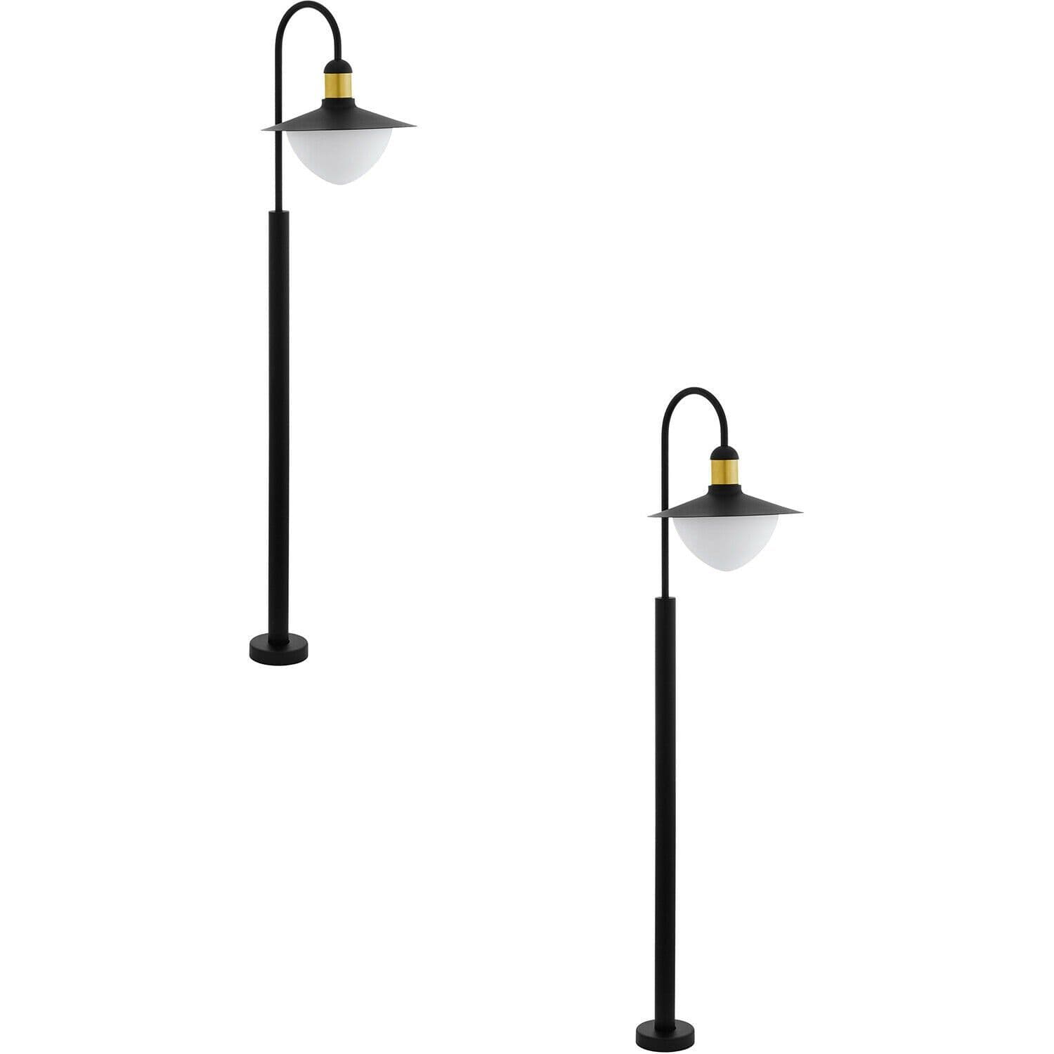 2 PACK IP44 Outdoor Bollard Light & Gold Curved Arm Post 1x 60W E27