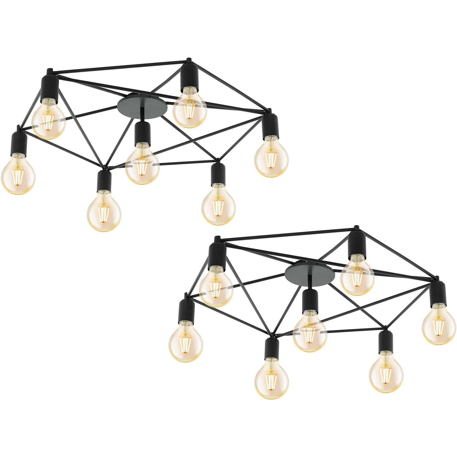 2 PACK Wall Flush 7 Ceiling Light Pentagon Shape Frame E27 7x60W