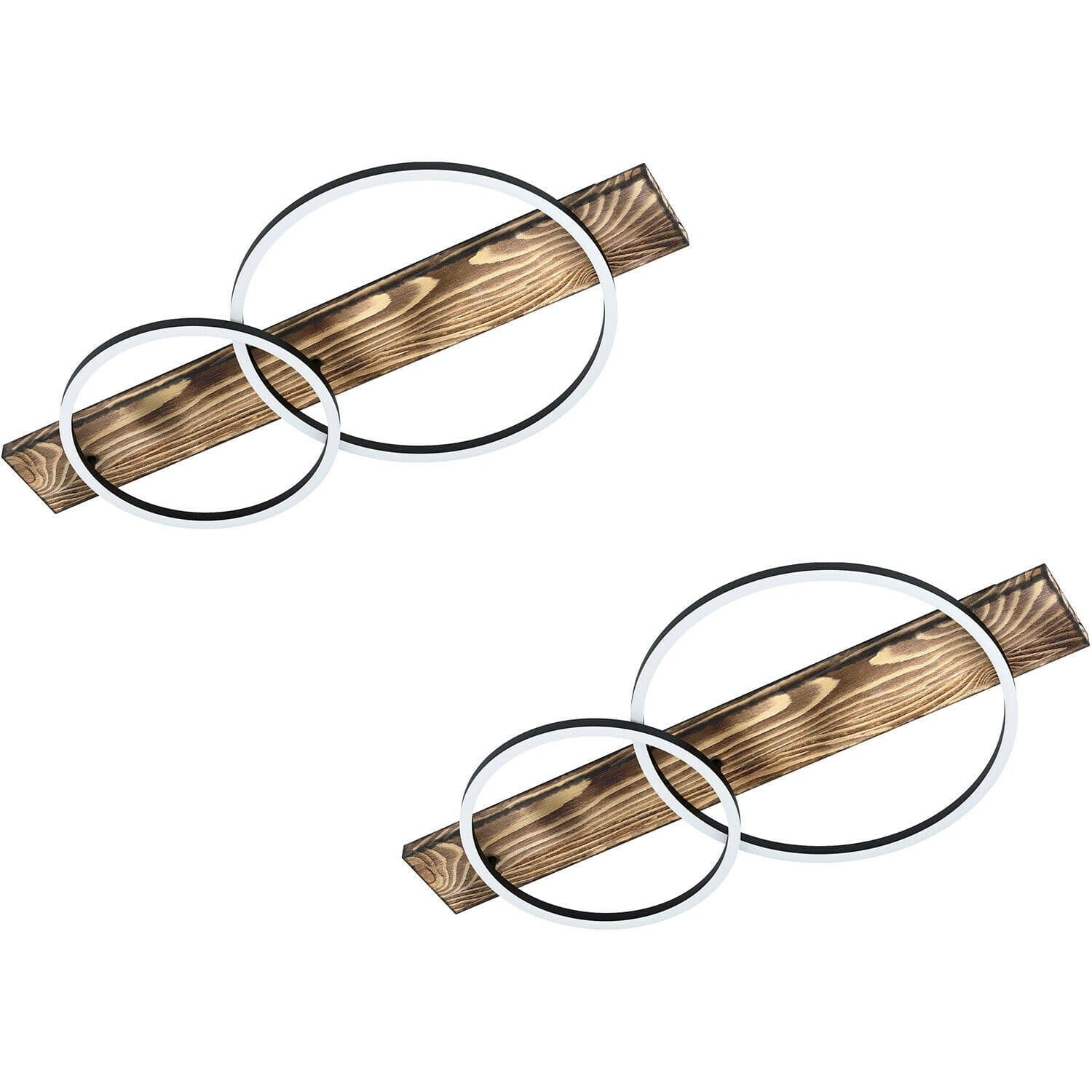 2 PACK Wall Flush Ceiling Light & Rustic Wood Shade White Plastic LED