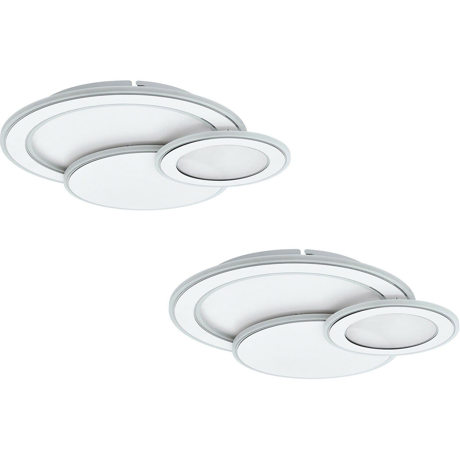 2 PACK Wall Flush Ceiling Light Chrome Shade Plastic LED 50W