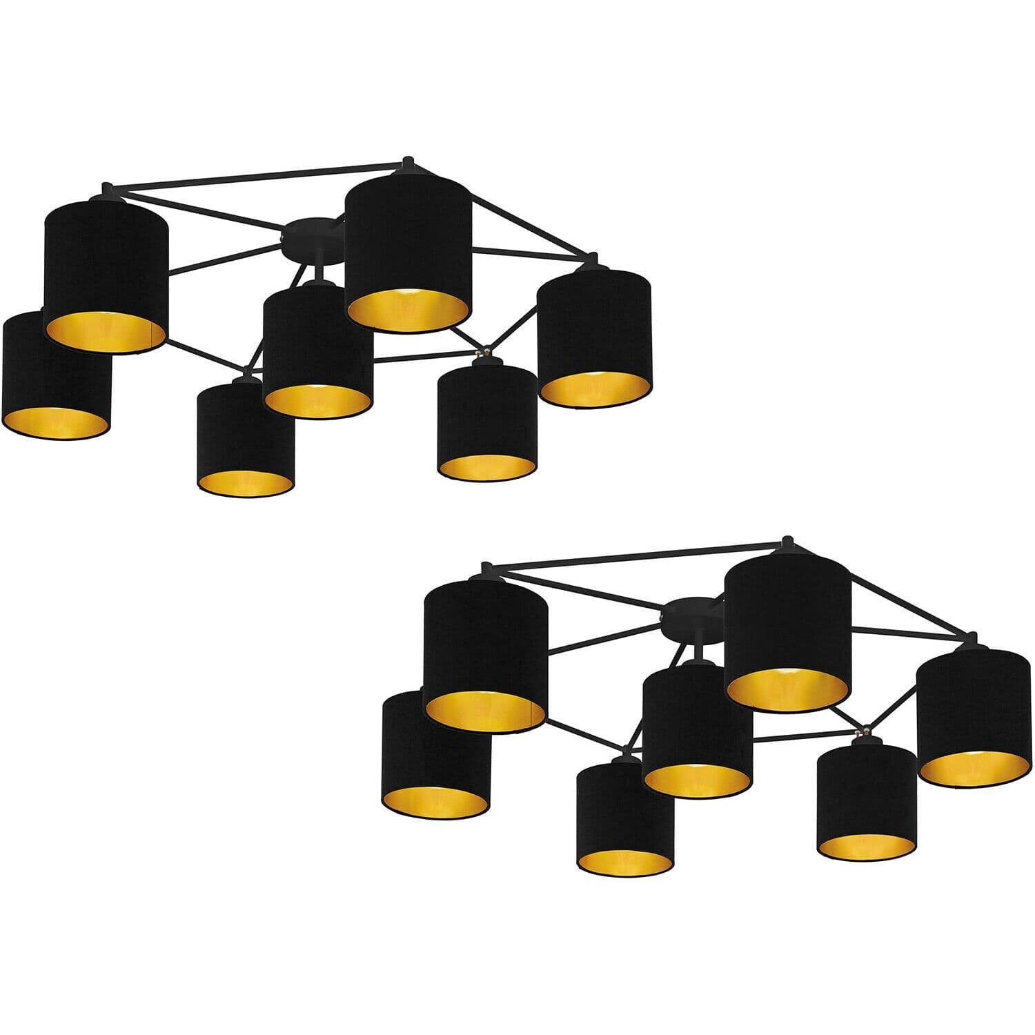 2 PACK Wall Flush Ceiling Light Shade Gold Fabric E27 7x40W