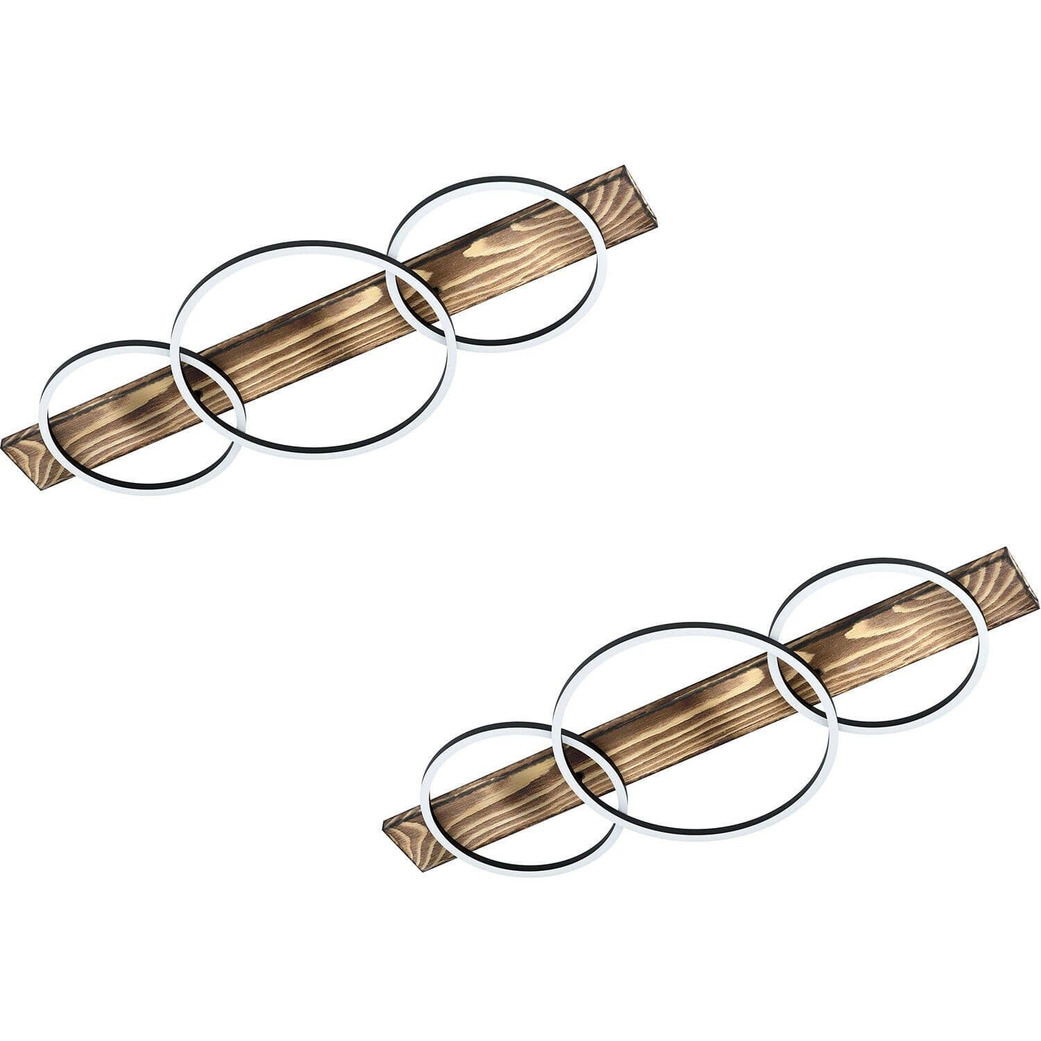 2 PACK Wall Flush Ceiling Light Black & Rustic Wood / White Shade Plastic LED