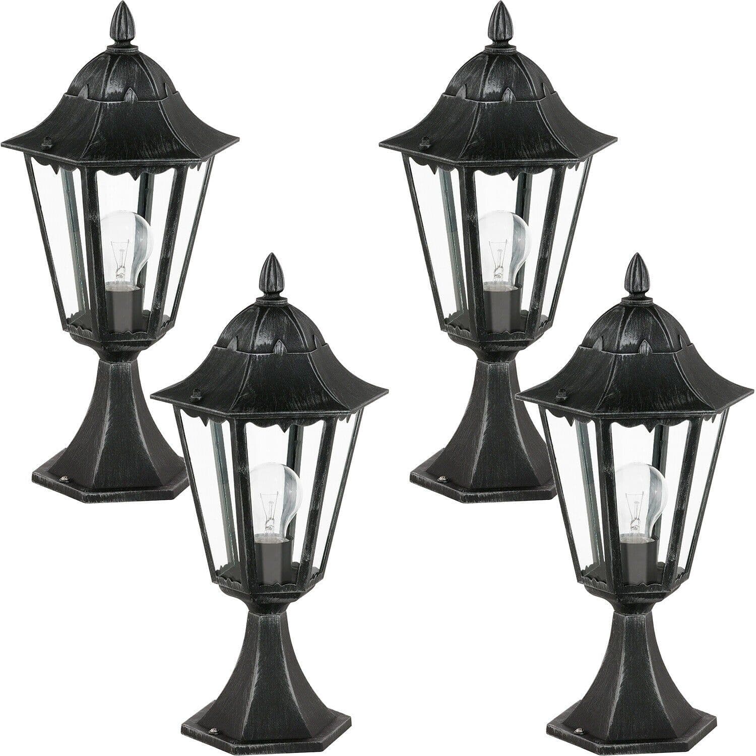 4 PACK IP44 Outdoor Pedestal Light & Silver Patina Lantern 1x 60W E27
