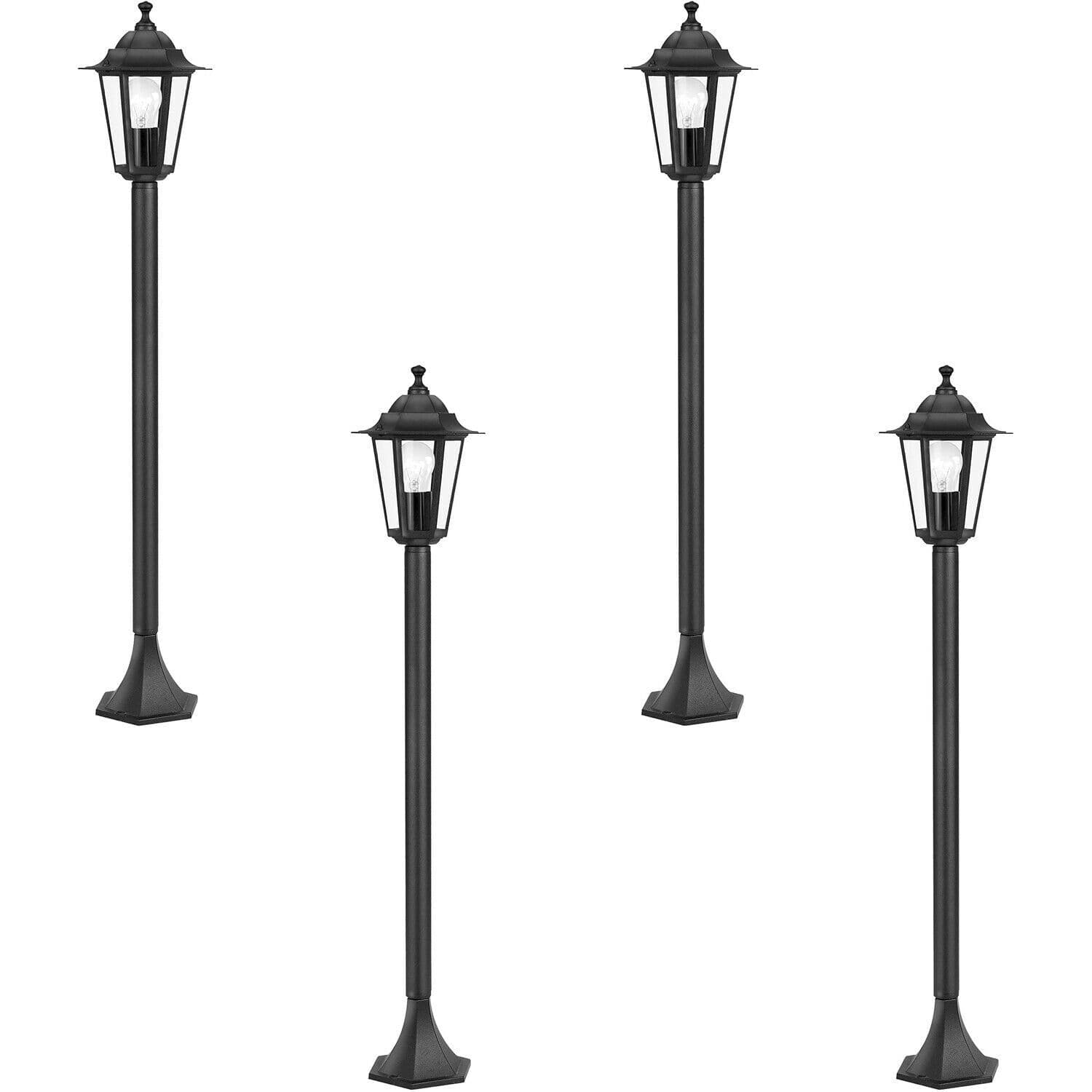 4 PACK IP44 Outdoor Bollard Light Black Cast Aluminium 60W E27 Tall Lamp Post