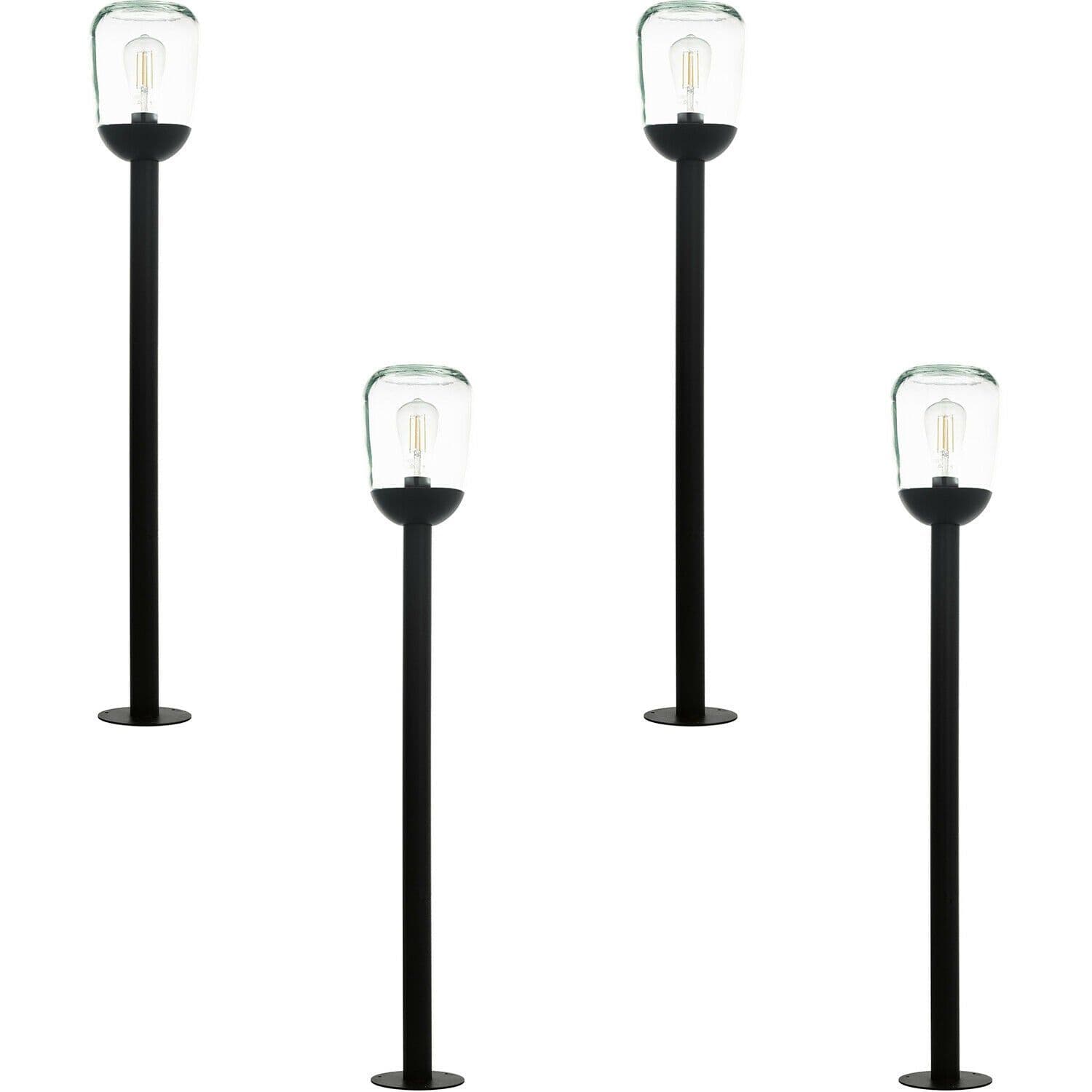 4 PACK IP44 Outdoor Bollard Light Aluminium & Glass 60W E27 Lamp Post