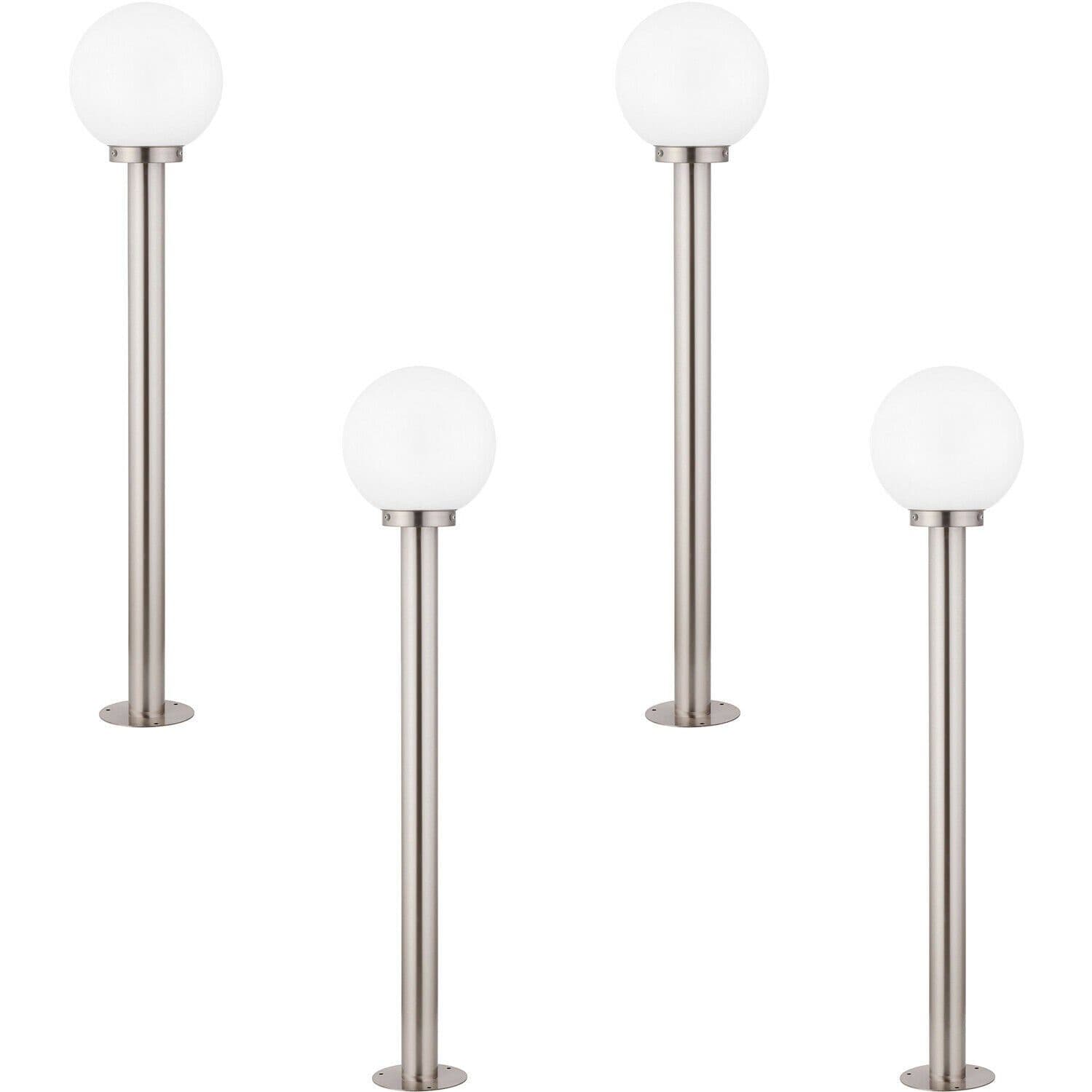 4 PACK IP44 Outdoor Bollard Light Stainless Steel & Orb 60W E27 1000mm Lamp Post