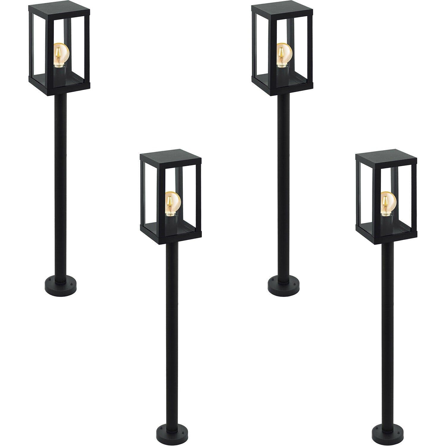 4 PACK IP44 Outdoor Bollard Light Zinc Plated Steel 1x 60W E27 Post