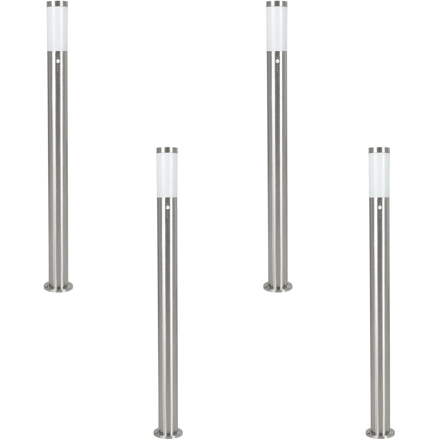 4 PACK IP44 Outdoor Bollard Light PIR Sensor Stainless Steel 1100mm Lamp Post