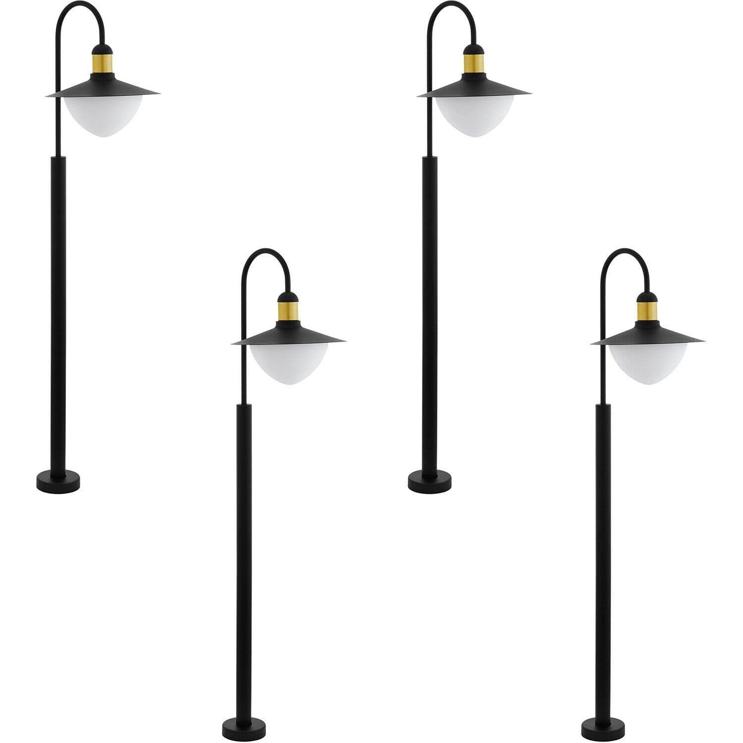 4 PACK IP44 Outdoor Bollard Light & Gold Curved Arm Post 1x 60W E27