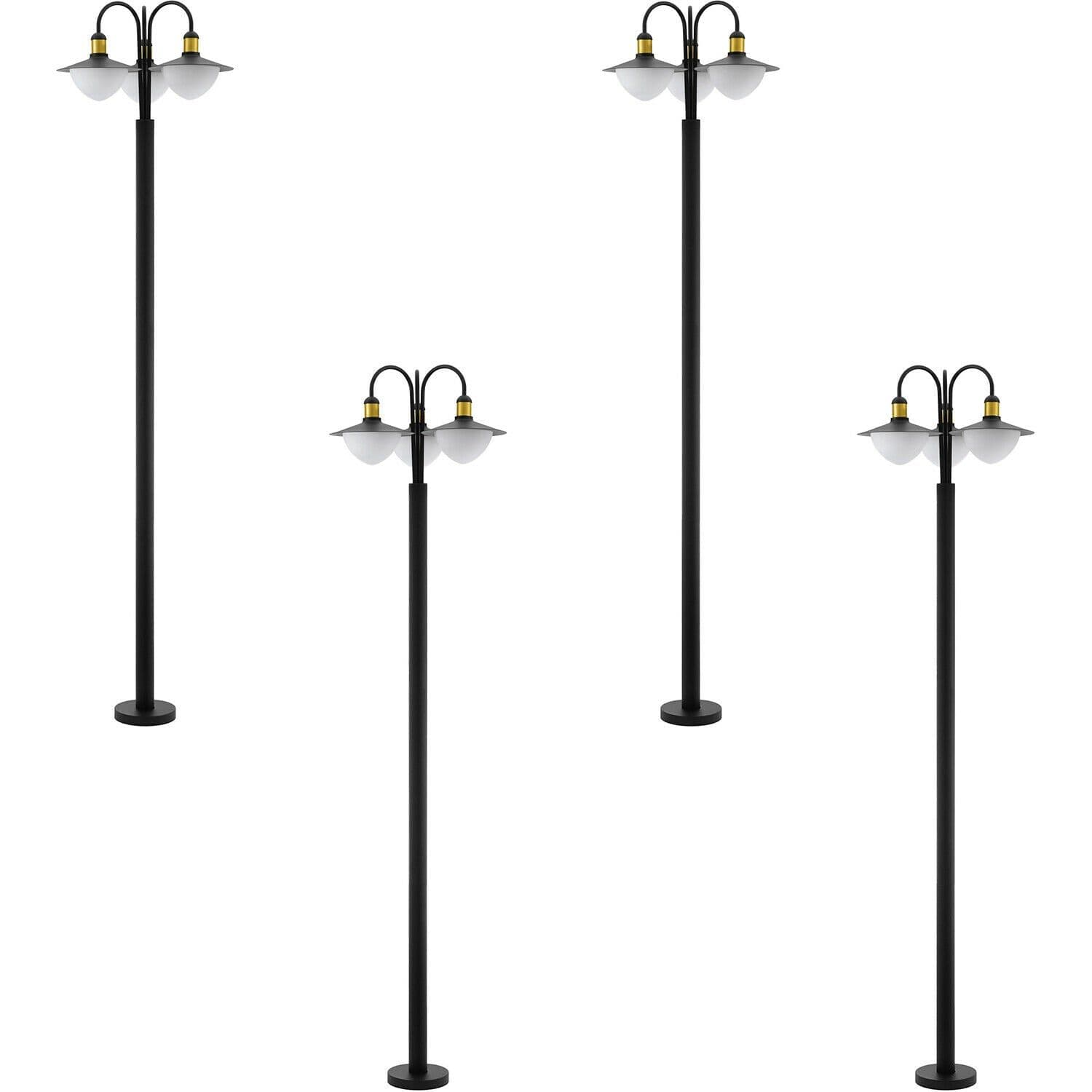 4 PACK IP44 Outdoor Bollard Light & Gold Curved Lamp Post 3x 60W E27