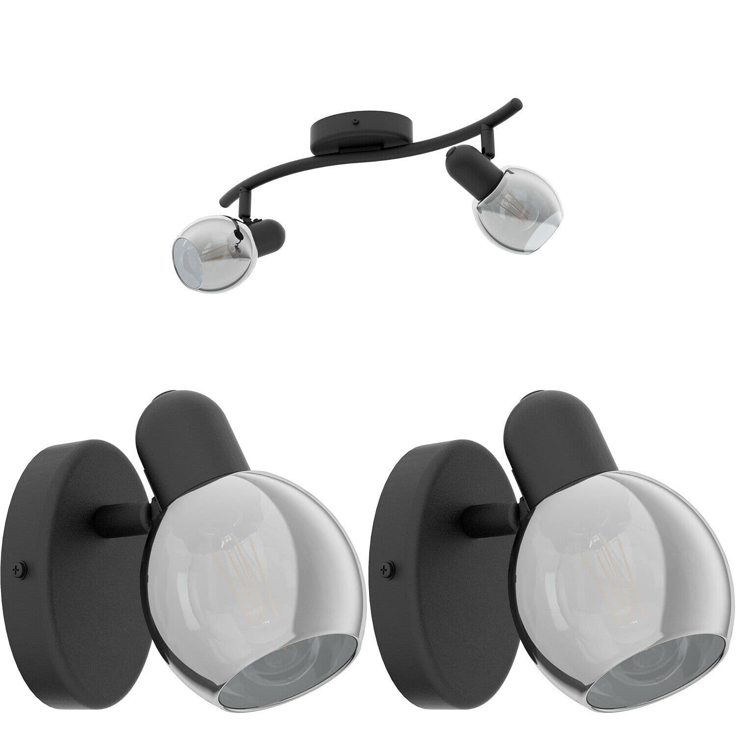 Twin Ceiling Spot Light & 2x Matching Wall Lights Vaporized Glass Moving