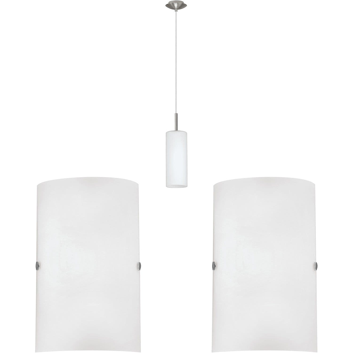 Ceiling Pendant Light & 2x Matching Wall Lights Satin Nickel Glass Hanging Lamp