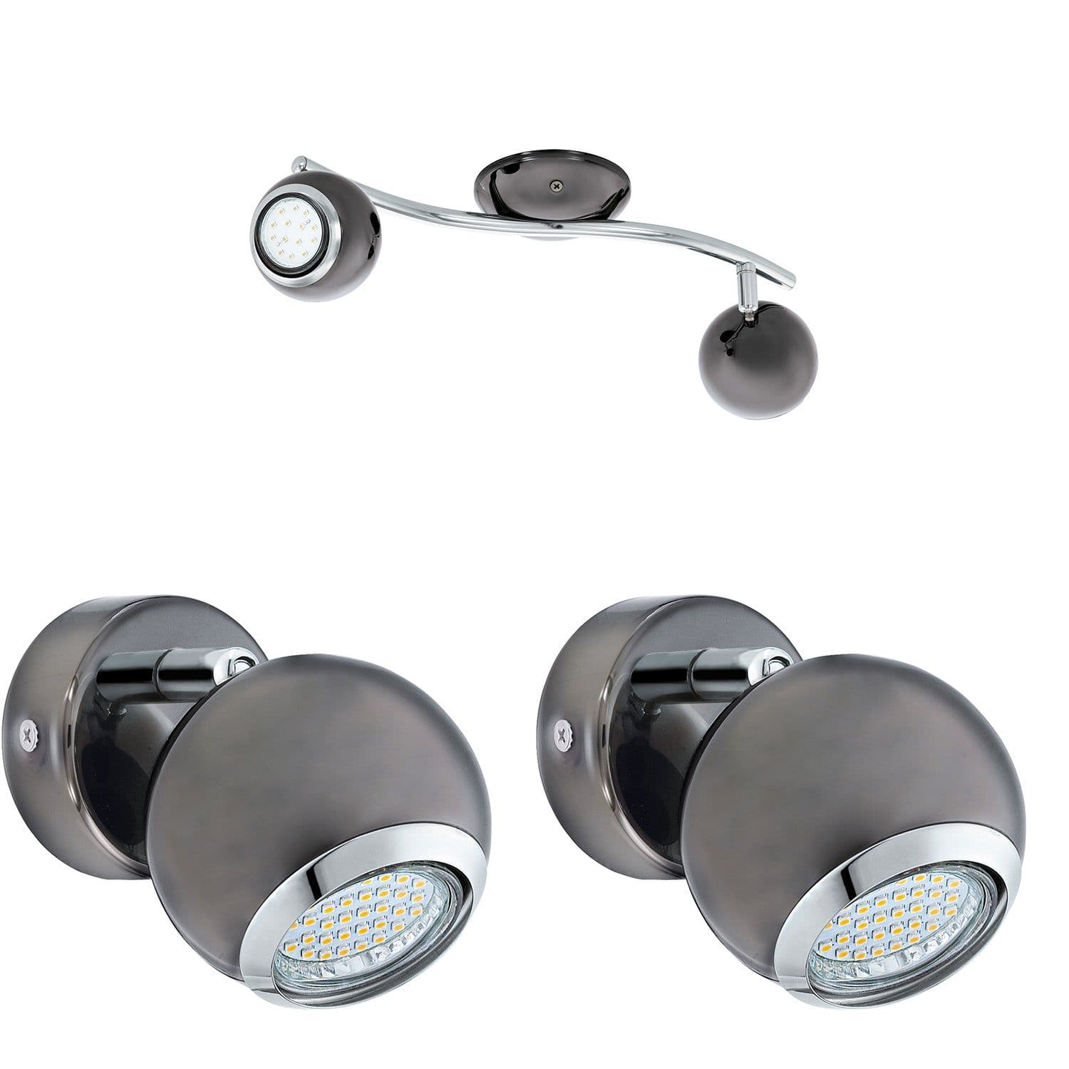 Twin Ceiling Spot Light & 2x Matching Wall Lights Nickel Chrome Adjustable