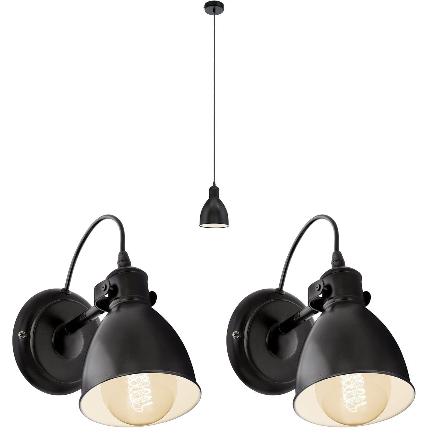 Ceiling Pendant Light & 2x Matching Wall Lights Industrial Lamp Shade