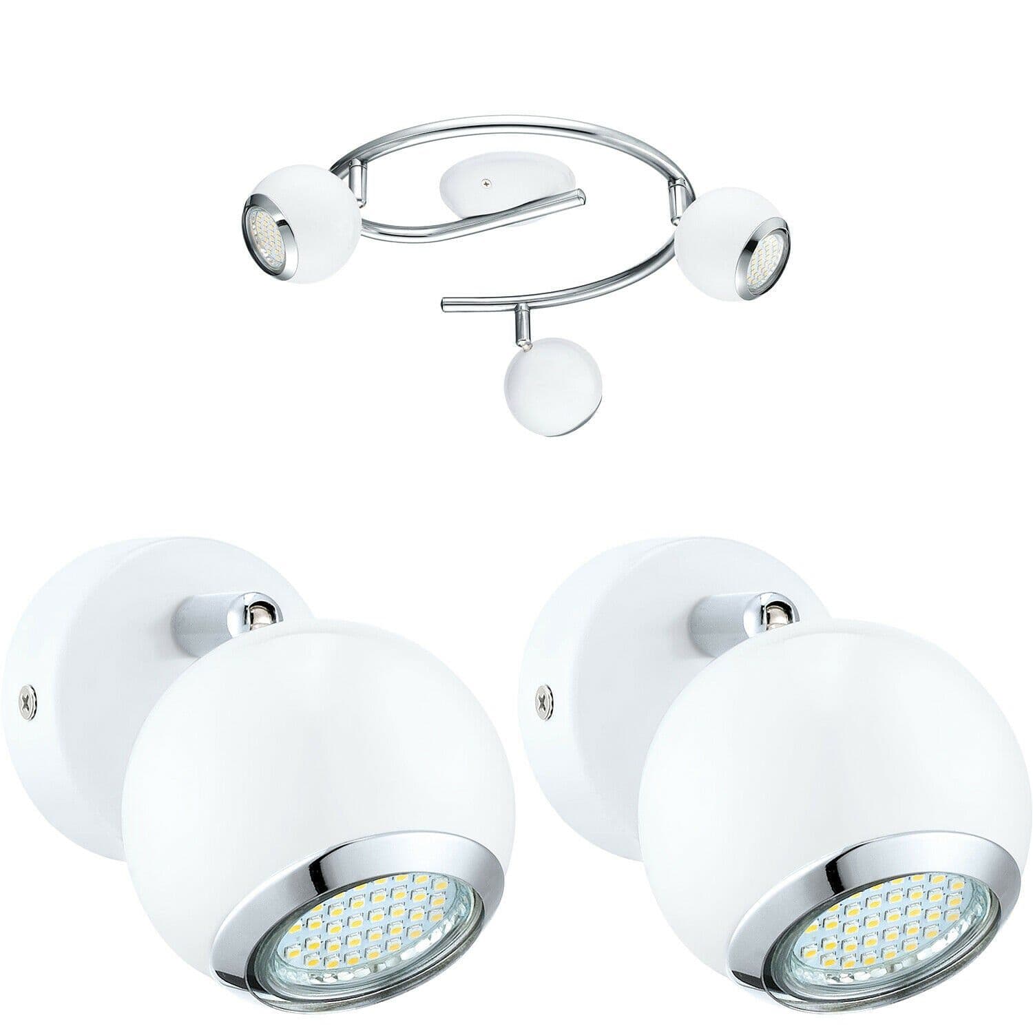 Ceiling Spot Light & 2x Matching Wall Lights Chrome Round Adjustable Lamp