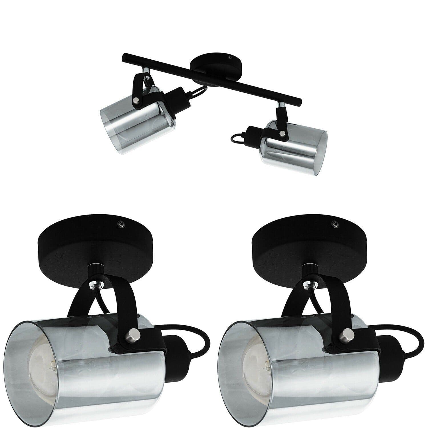 Twin Ceiling Spot Light & 2x Matching Wall Lights Vaporized Glass Shade