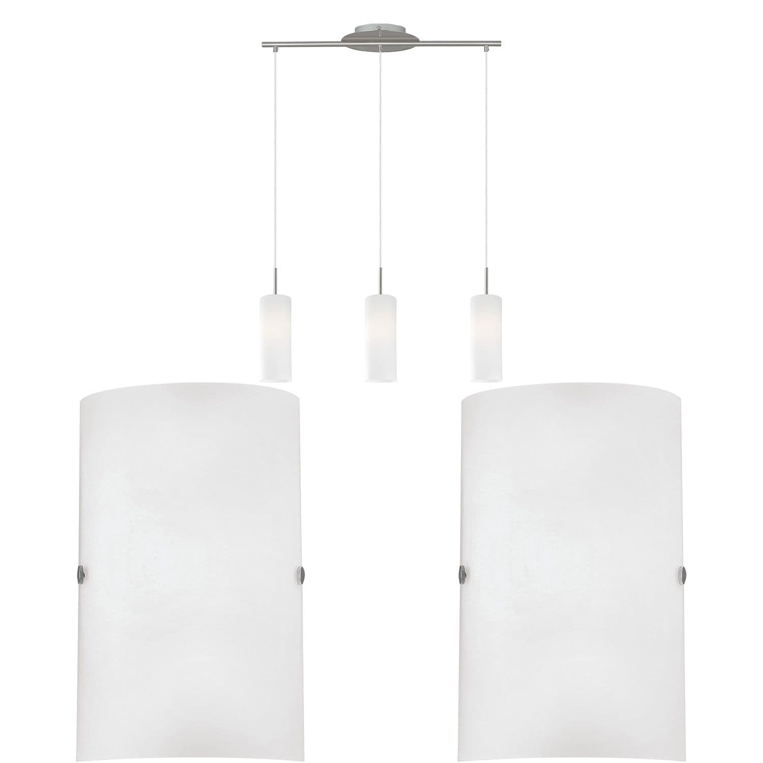 Ceiling Pendant Light & 2x Matching Wall Lights Satin Nickel & Glass Triple Lamp