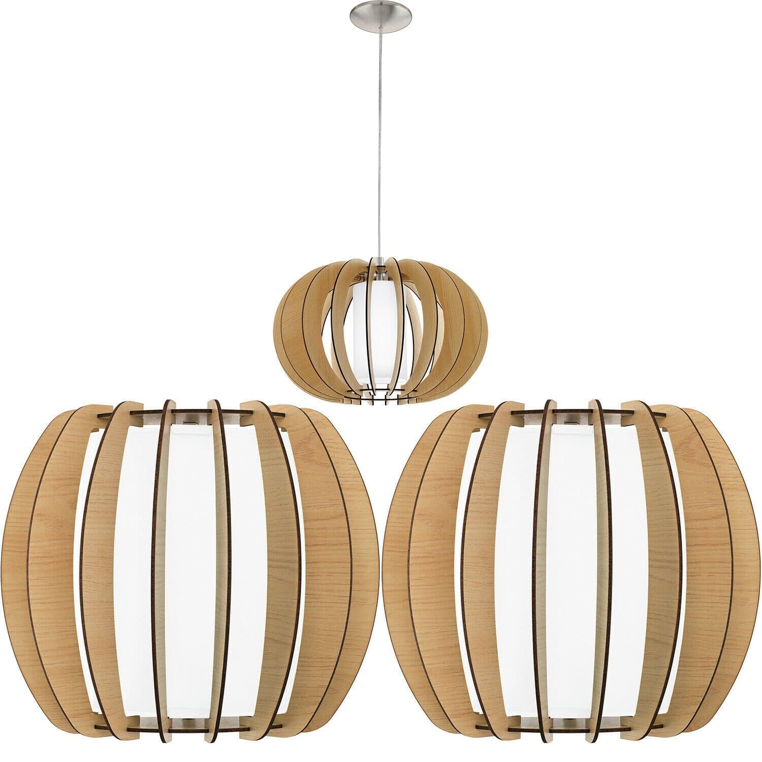 Ceiling Pendant Light & 2x Matching Wall Lights Maple Wood & Glass Shade