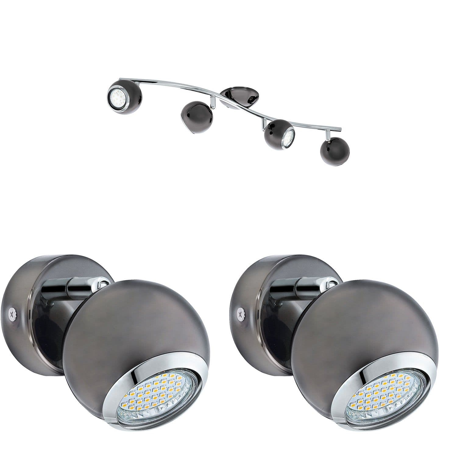Quad Ceiling Spot Light & 2x Matching Wall Lights Nickel Adjustable Shade