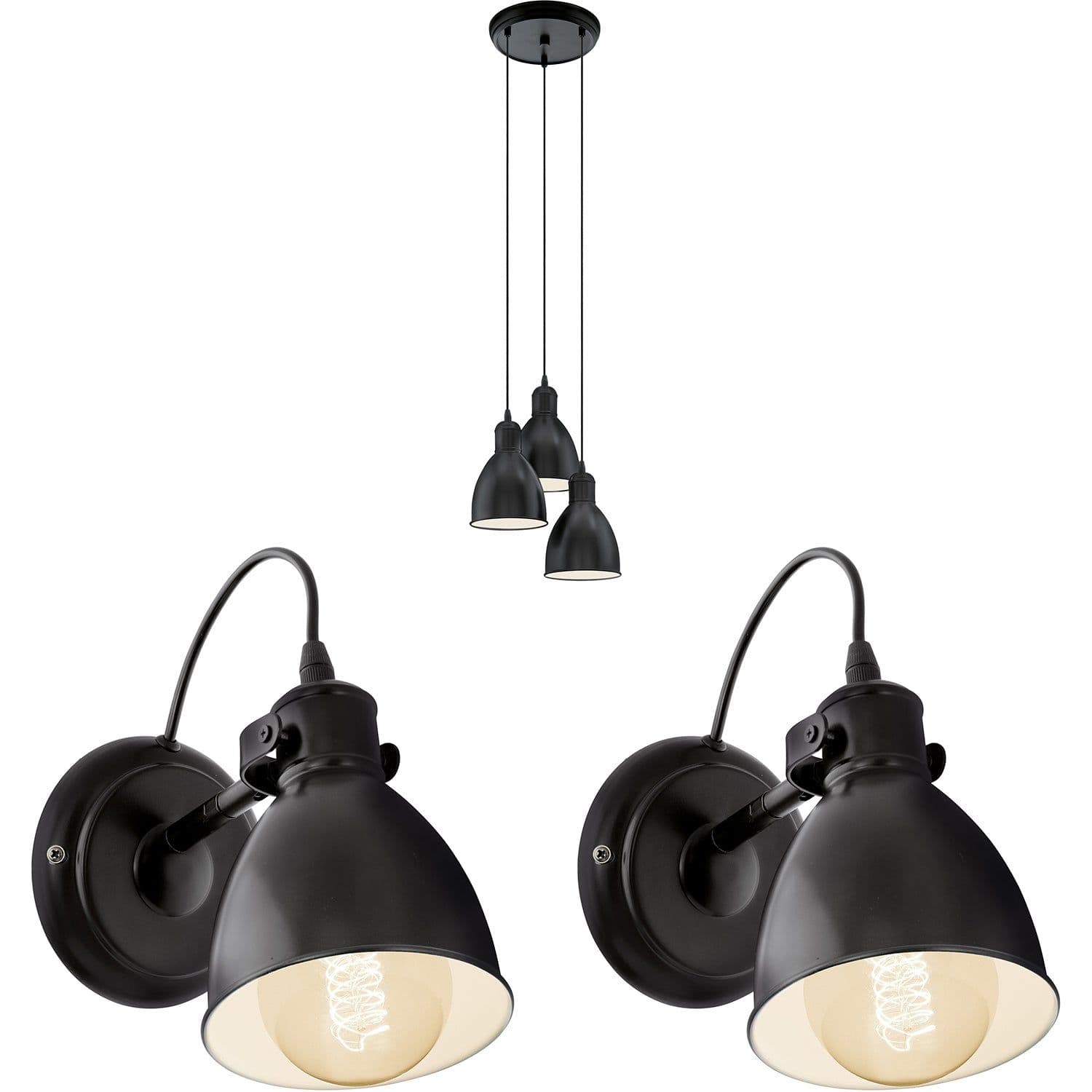 Ceiling Pendant Light & 2x Matching Wall Lights Multi Lamp Hanging Shade