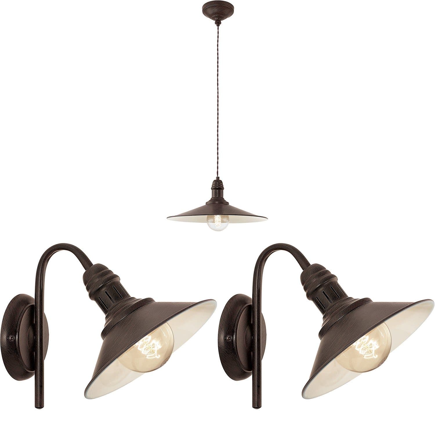 Ceiling Pendant Light & 2x Matching Wall Lights Antique Effect Lamp Shade