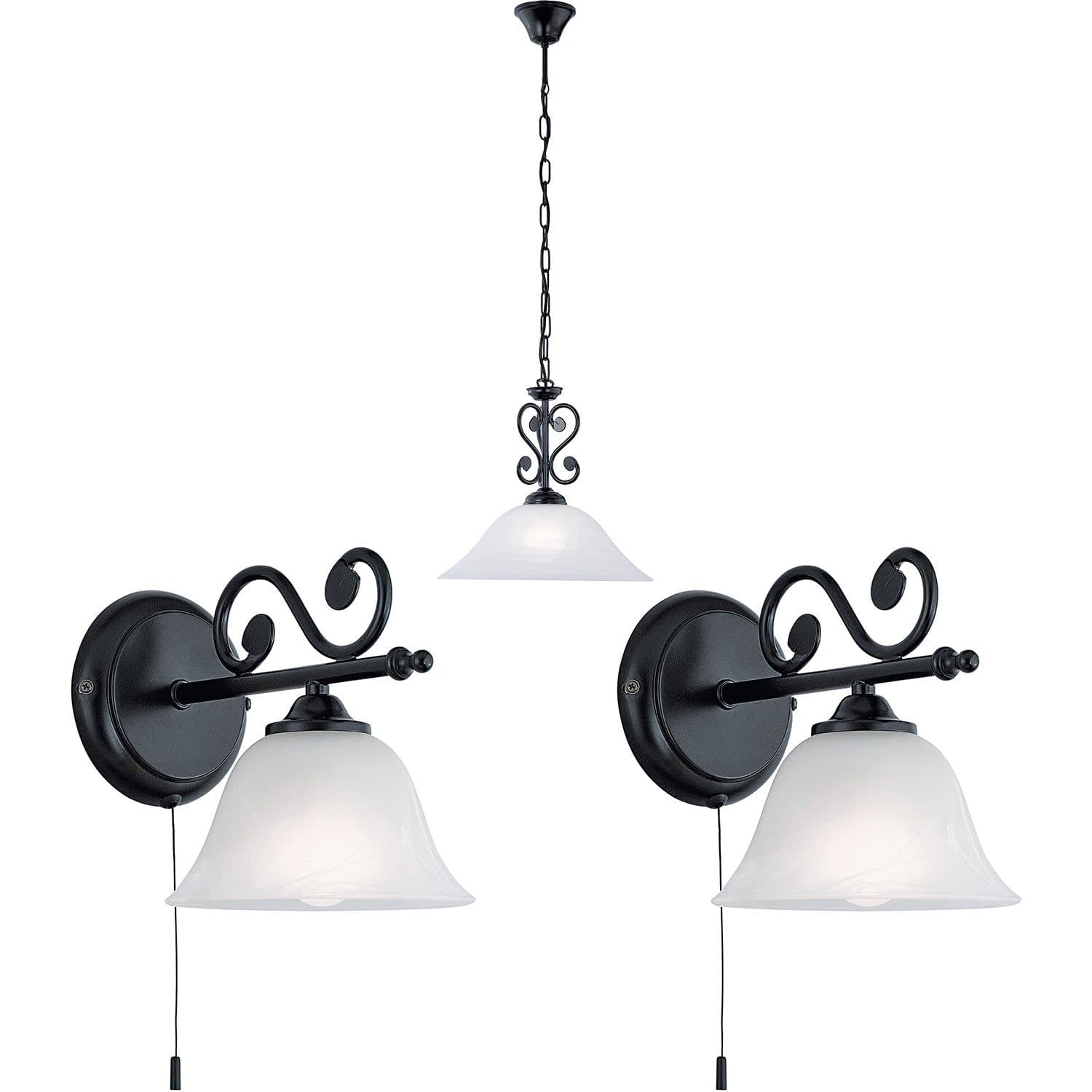 Ceiling Pendant Light & 2x Matching Wall Lights & Alabaster Glass Shade