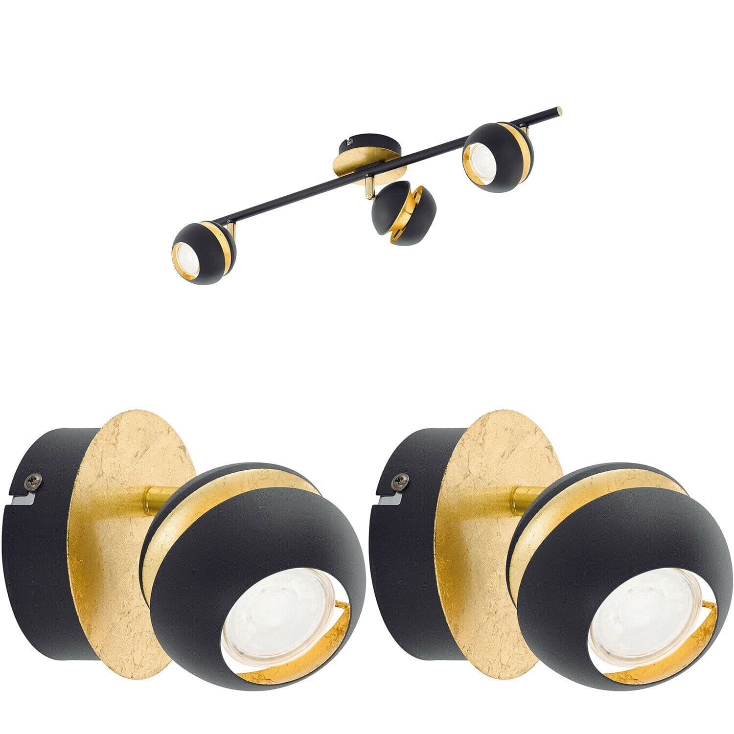 Ceiling Spot Light & 2x Matching Wall Lights & Gold Adjustable Shade