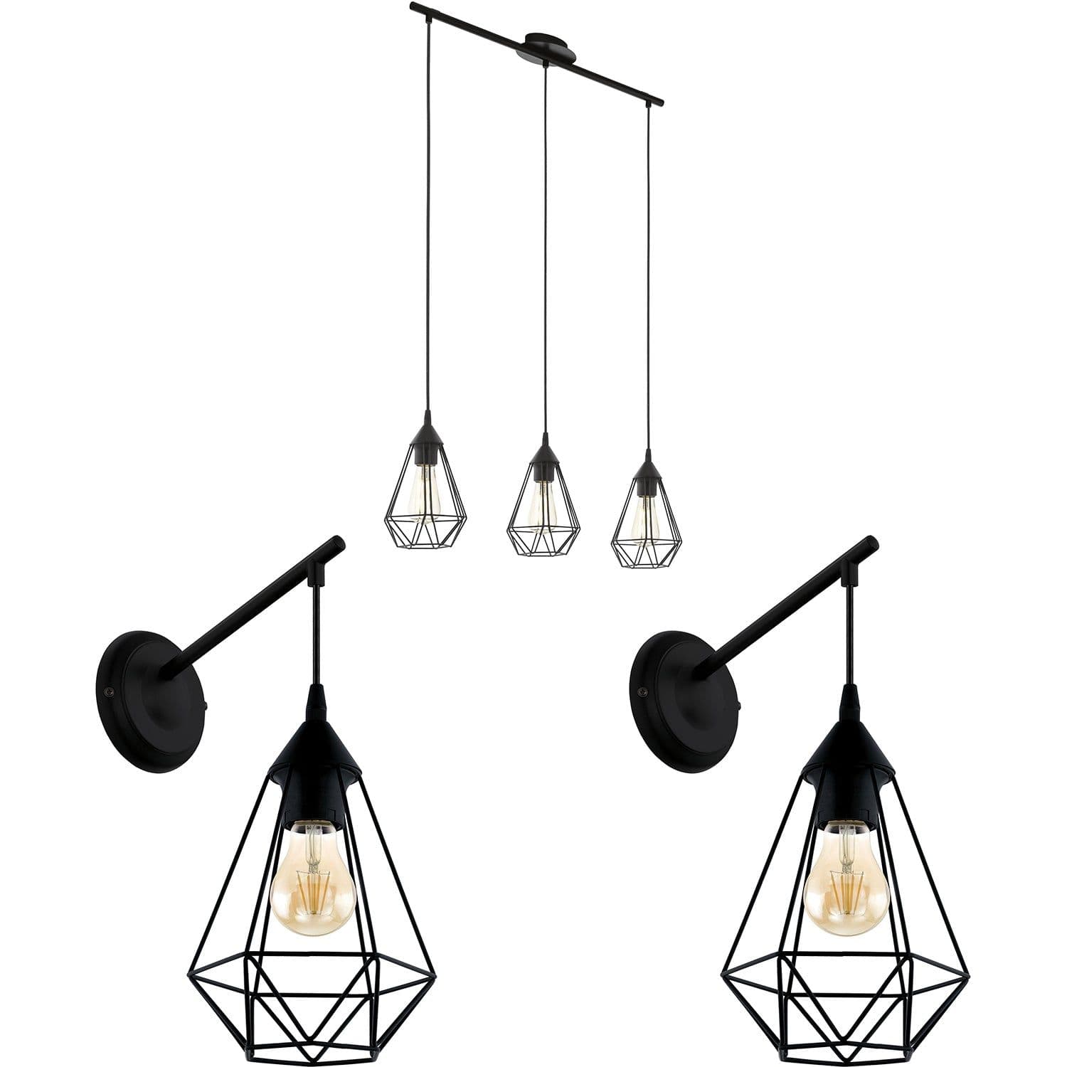Ceiling Spot Light & 2x Matching Wall Lights Wire Cage Wire Hanging Lamp