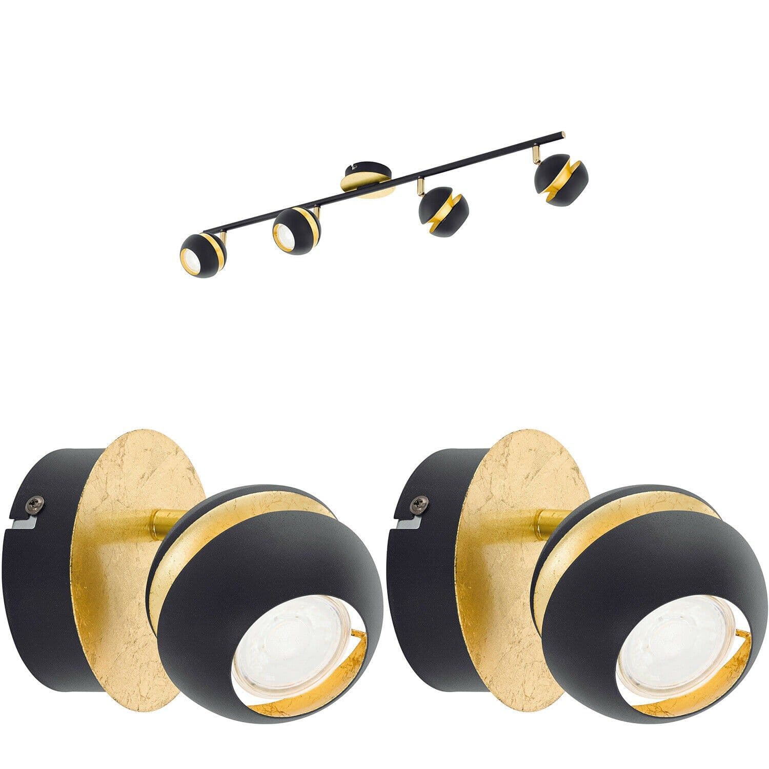 Quad Ceiling Light & 2x Matching Wall Lights & Gold Adjustable Trendy