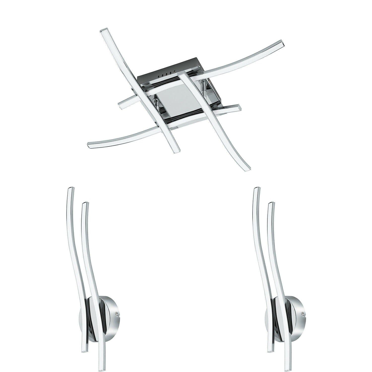 Low Ceiling Light & 2x Matching Wall Lights Chrome Square Arm LED Strip