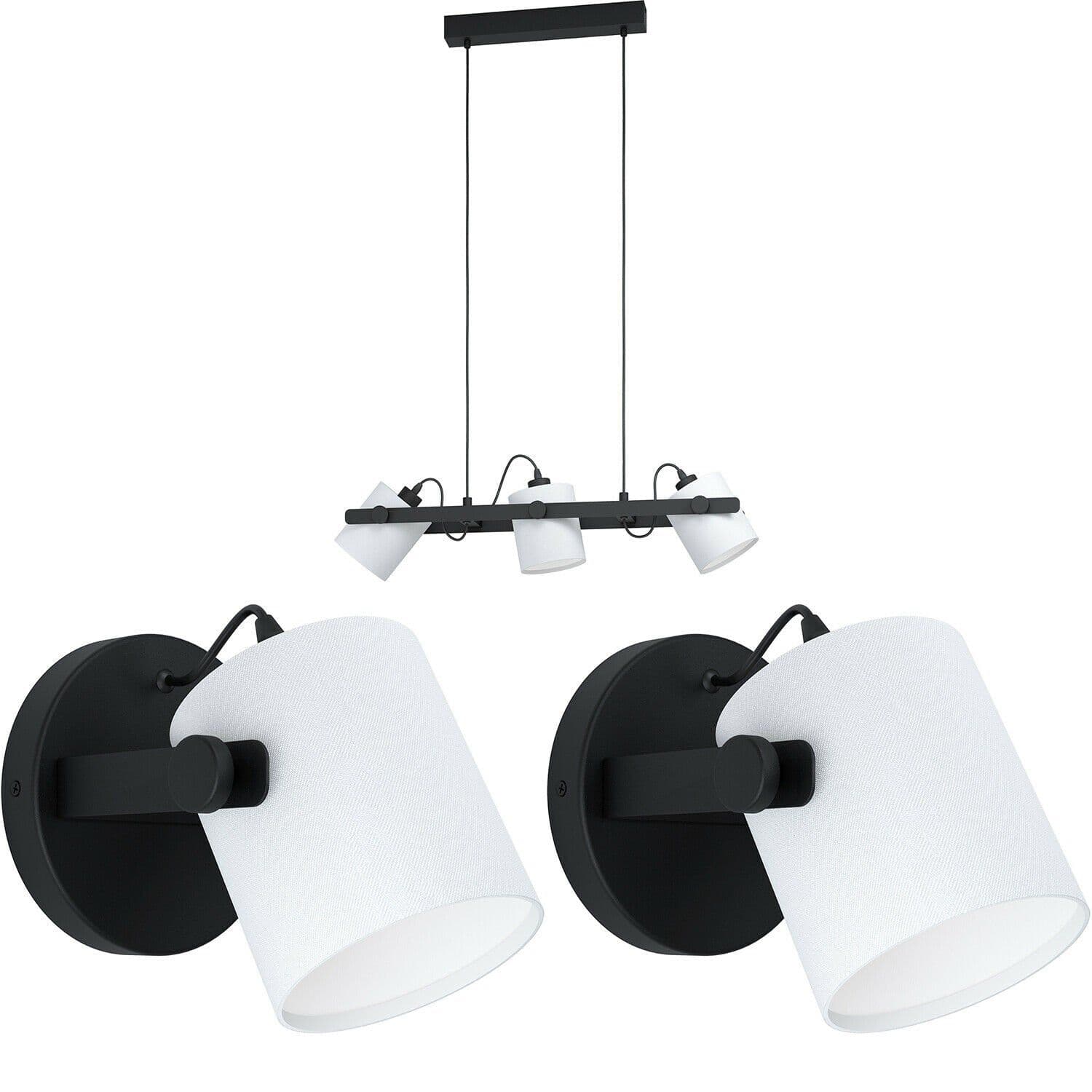 Ceiling Pendant Light & 2x Matching Wall Lights & White Adjustable Shade
