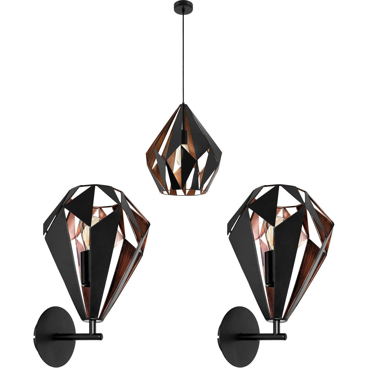 Ceiling Pendant & 2x Matching Wall Lights & Copper Shard Geometric Shade