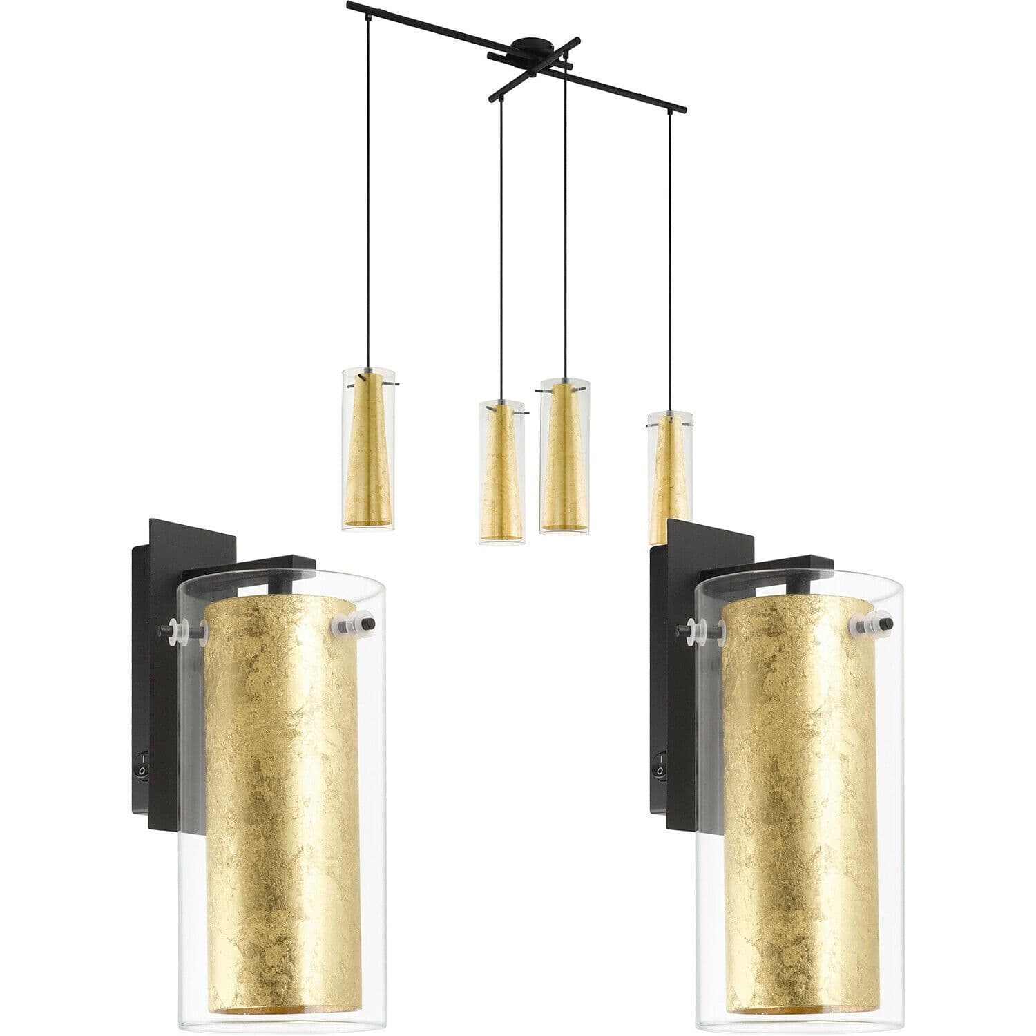 4 Bulb Ceiling Pendant & 2x Matching Wall Lights Clear Glass & Chandelier