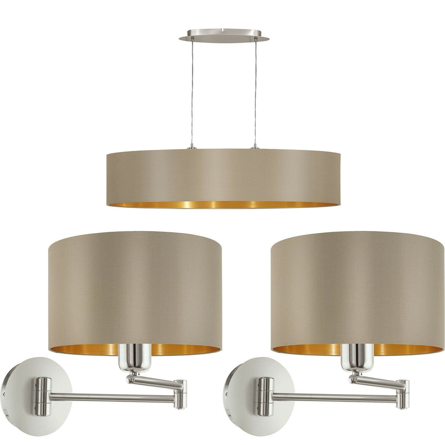 Linear Ceiling Pendant & 2x Matching Wall Lights Gold Dining Feature Lamp