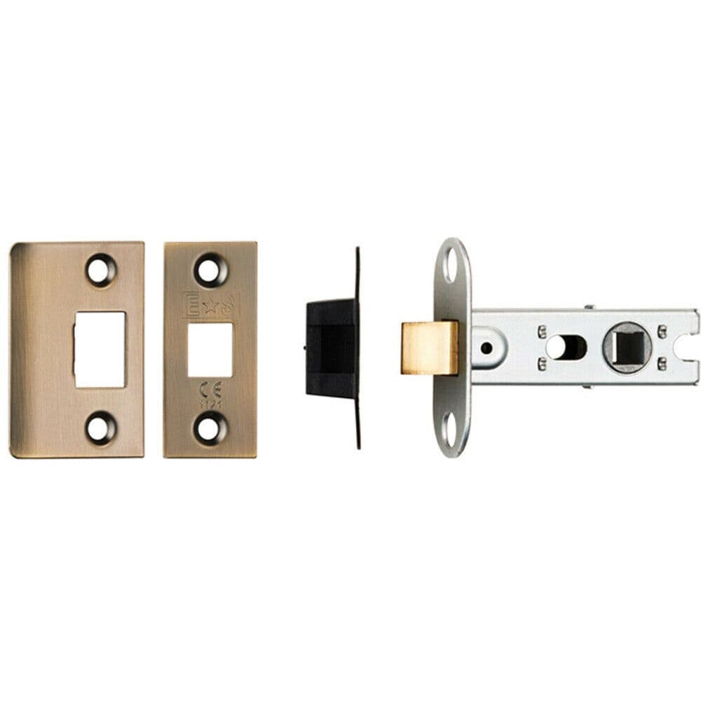 64mm Tubular Mortice Door Latch Bolt Through Square Forends Antique Brass