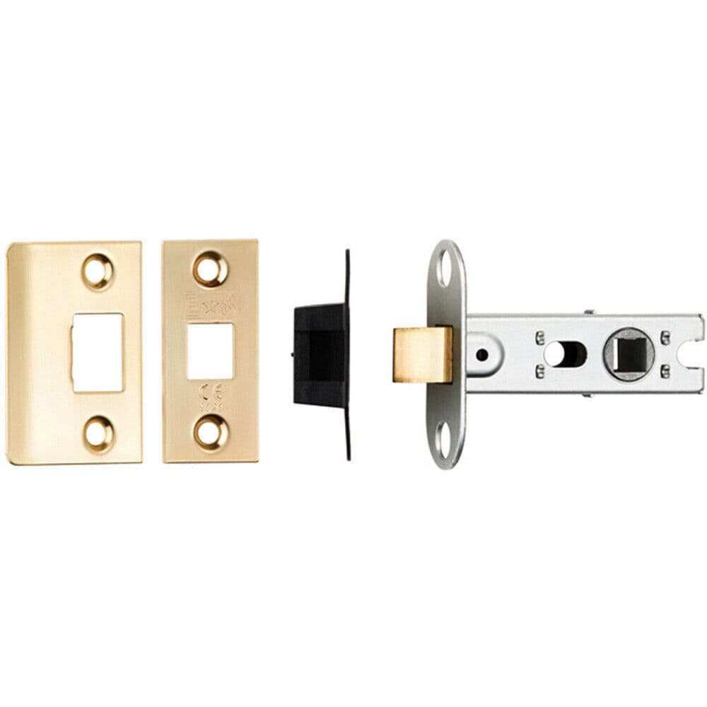 64mm Tubular Mortice Door Latch Bolt Through Square Forends Satin Brass