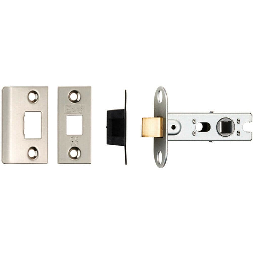64mm Tubular Mortice Door Latch Bolt Through Square Forends Satin Nickel