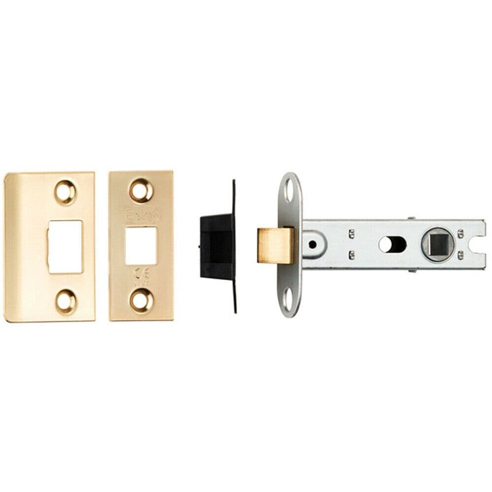 76mm Tubular Mortice Door Latch Bolt Through Square Forends Satin Brass