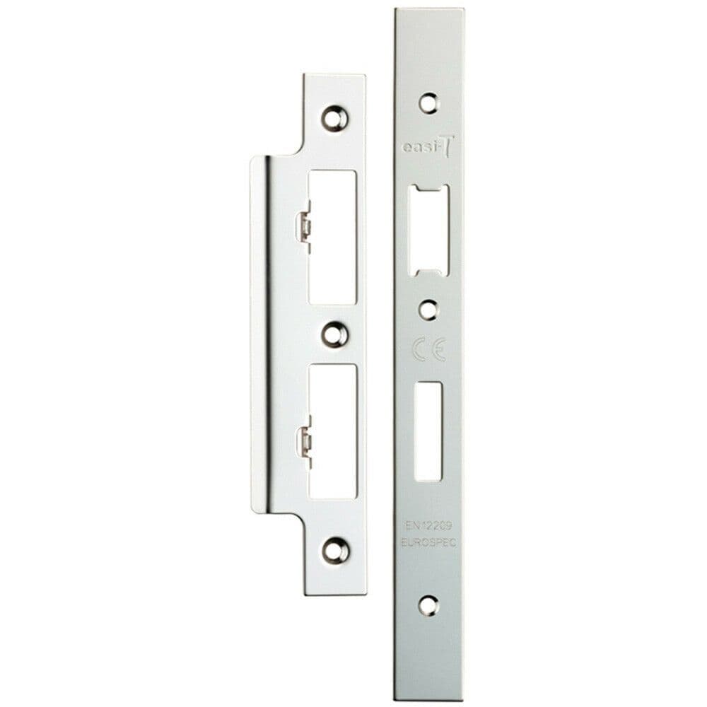 Forend Strike & Fixing Pack DIN Euro Sash & Bathroom Lock Bright Steel