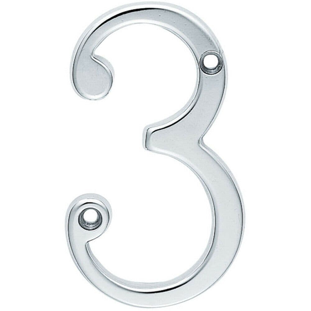 Satin Chrome Door Number 3 75mm Height 4mm Depth House Numeral Plaque