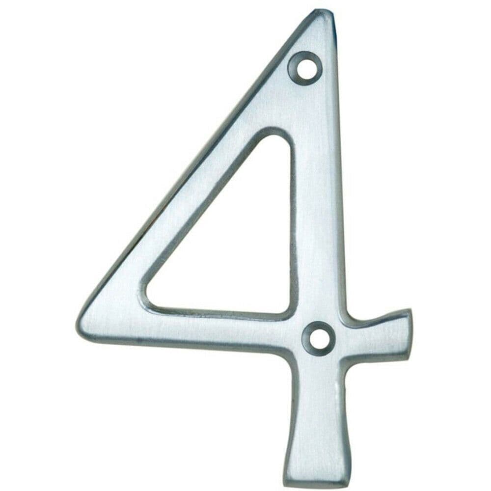 Satin Chrome Door Number 4 75mm Height 4mm Depth House Numeral Plaque