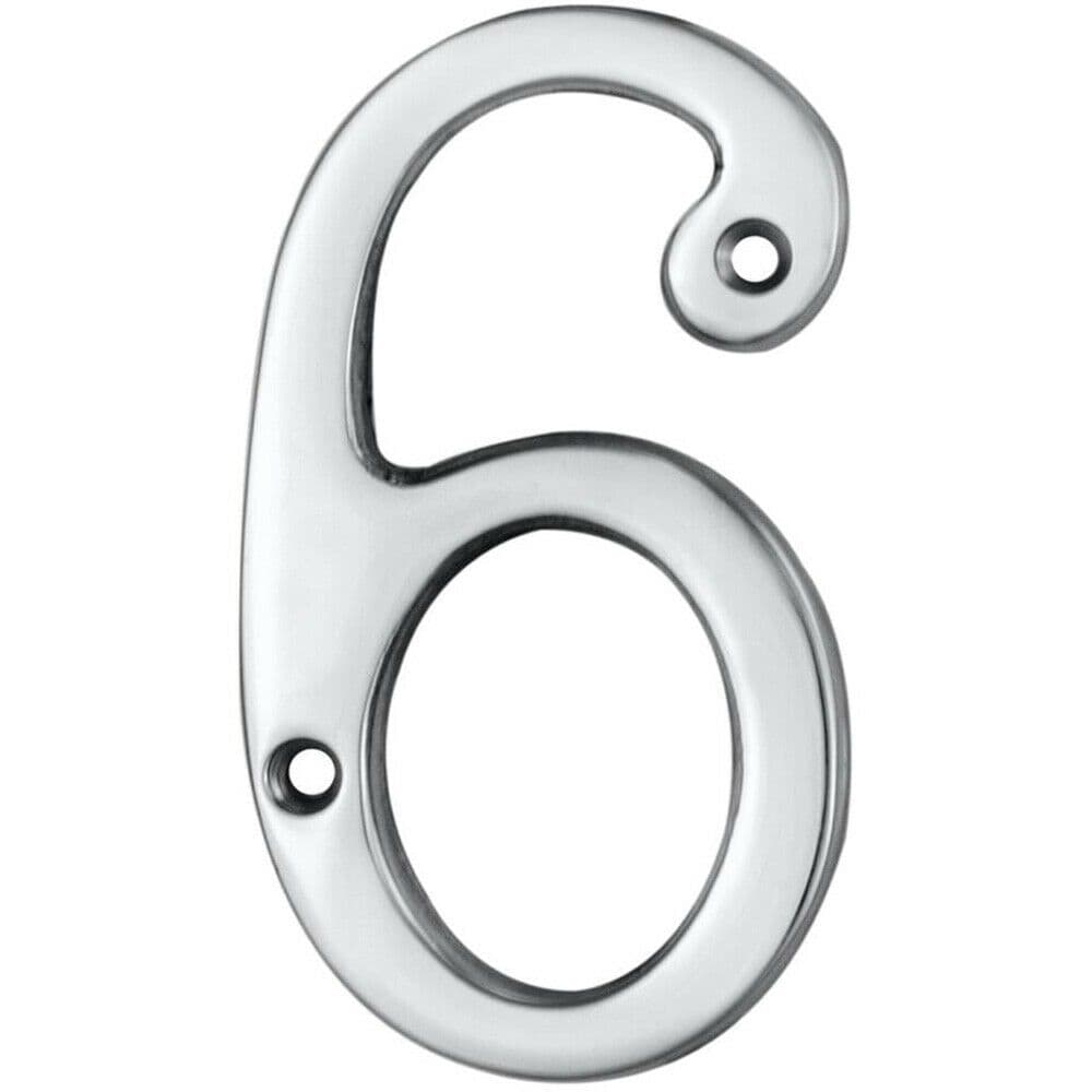 Polished Chrome Door Number 6 9 75mm Height 4mm Depth House Numeral Plaque
