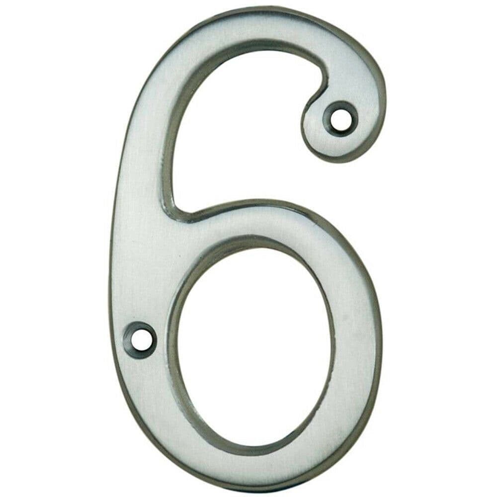Satin Chrome Door Number 6 9 75mm Height 4mm Depth House Numeral Plaque